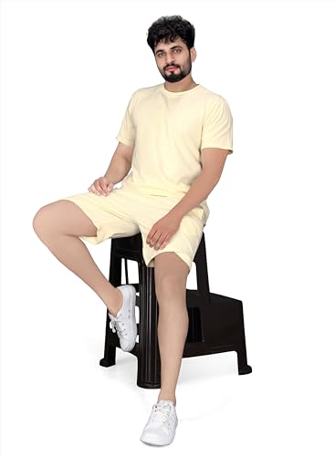 Image of ELLITI Cotton Blend Solid Casual Round Neck Half Sleeve Oversized Co-ord Set Men's, Pyjama Set, Sleepwear Loungewear T-Shirt and Shorts Combo for Men, Night Wear for Men, Night Suit for Men's