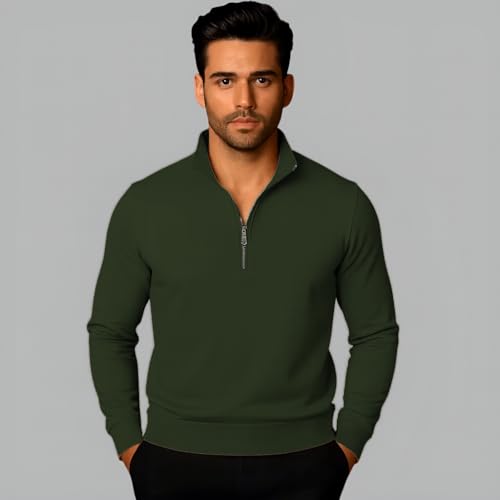 Image of Mack Jonney Men's Fleece Half-Zip High Neck Sweatshirt | Warm & Stylish Winter Wear -M4380