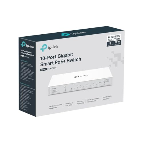 TP-Link Festa Festa FS310GP Commutateur Gigabit 10 Ports, 8 Ports Gigabit 802.3af/at PoE+, 2 emplacements SFP Gigabit, Budget PoE Total de 61 W, jusqu'à 30 W de Puissance PoE par Port, Gestion Cloud