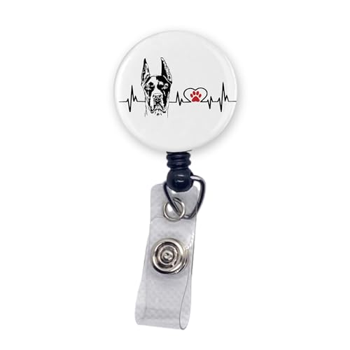 Great Dane Heartbeat EKG Heart line Retractable Badge Reel ID Holder