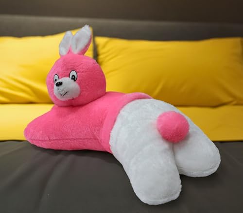 Image of Tickles Bunny Soft Stuffed Plush Animal Bolster Pillow Cushion for Kids Boys & Girls Birthday Gift (Size: 40 cm Color: Pink & White)