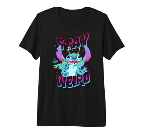 T-shirt Stitch Stay Weird avec imprimé premium galaxie et col rond confortable