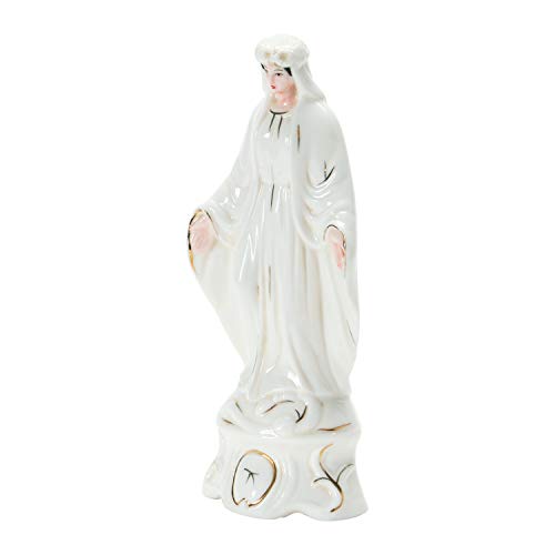 Creative Co-Op Reprodução vintage de porcelana pintada à mão, estátua virgem maria, decoração branca