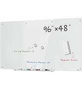 TOWON 8 x 4ft Glass White Boards Wall, Magnetic White Board Dry Erase 96 x 48 in, Glass whiteboar...
