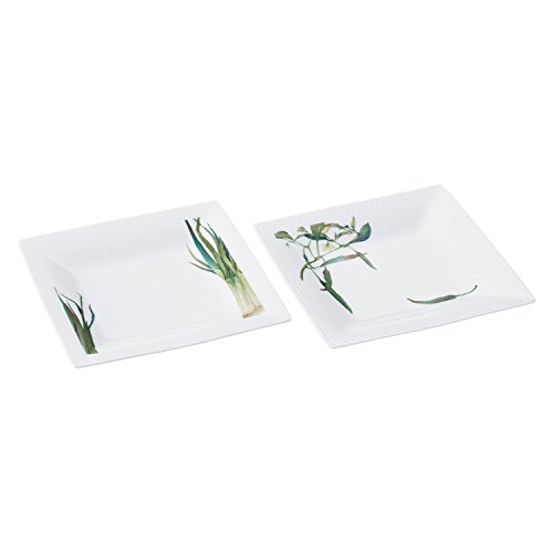 Noritake ノリタケ スクエア プレート ( 絵変り ペアセット ) 19cm 京香旬彩 電子レンジ対応 食洗機対応 2枚 伏見唐辛子 ・ 九条葱 ファインポーセレン P5340A/1620-14