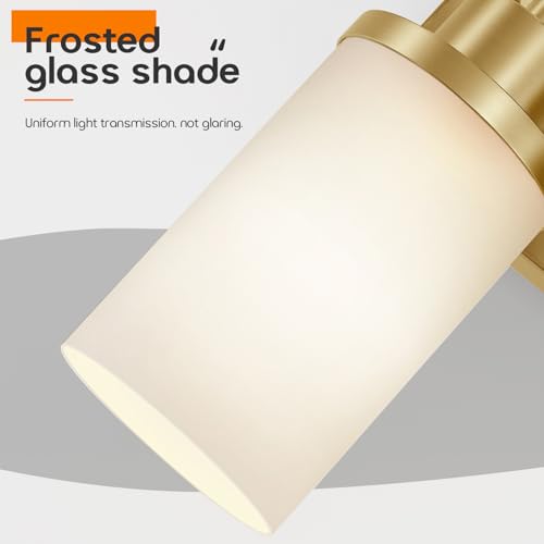 Image of Bathrom Light Fixtures Modern Gold 3 Vanity Lights Over Mirror, Wall Lamps with White Frosted Glass Shade for Toilet Washroom Bath T001GD-L3