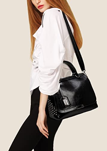 YAQUNICER Women Retro Rivet Top-handle Bag Oil Wax Leather Shoulder Crossbody Bags2