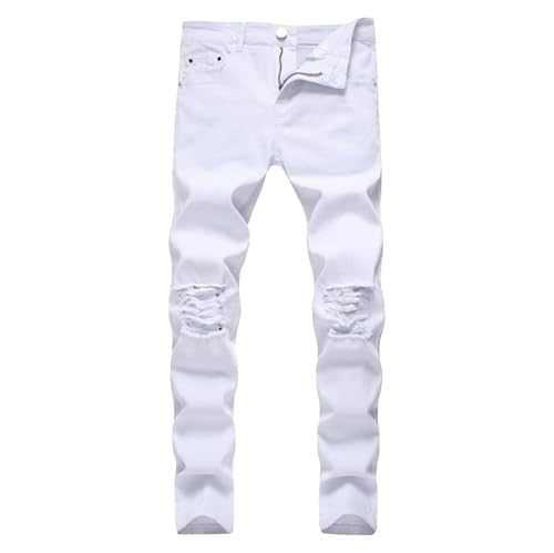 Men's Skinny Jeans Stretch Ripped Slim Fit Jeans Casual Distressed Destroyed Straight Leg Denim Pants with Holes