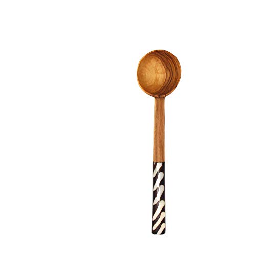 Image of Global Crafts - Handmade Olive Wood Long Handle Coffee Scoop - Wooden Coffee Scoop, Handcrafted