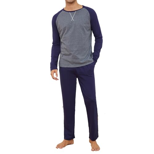 El Mejor Listado de Pijamas Caballero - 5 favoritos. 48 Tefola Traje de Pijama para Hombres, Blusa de Algodón de Manga Larga Y Traje de Sueño de Pantalones Largos, Dos Pijamas, Ropa Casual Transpirable Y Cómoda S - XXL