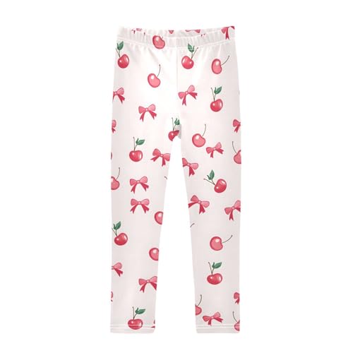 Cute Cherry Bow Pink Girls Leggings Soft Stretch Workout Yoga Dance Pants for Kids Casual Tights