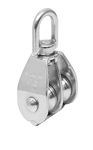 Vinayakart Double M 15 Pulley , Swivel 304 Stainless Steel Heavy Duty Rigging Lifting Wheel Fixed Wire Rope, 15 mm Double Pulley Block for Loading Capacity 35 kg - 1Pcs