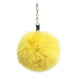 大玉 フォックス ファーチャーム バッグチャーム ストラップ キーホルダー アクセサリー ぼんぼり イエロー