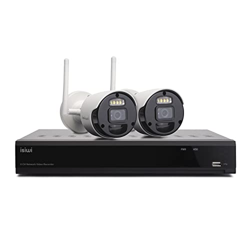 Isiwi Connect S2 Kit Videosorveglianza WiFi Interno/Esterno, NVR 8MP 8 Canali + 2 Telecamere 2MP, IP66, Visione Notturna, Rilevamento Umano PIR, Notifiche Push, Controllo Remoto, Integrazione IoT
