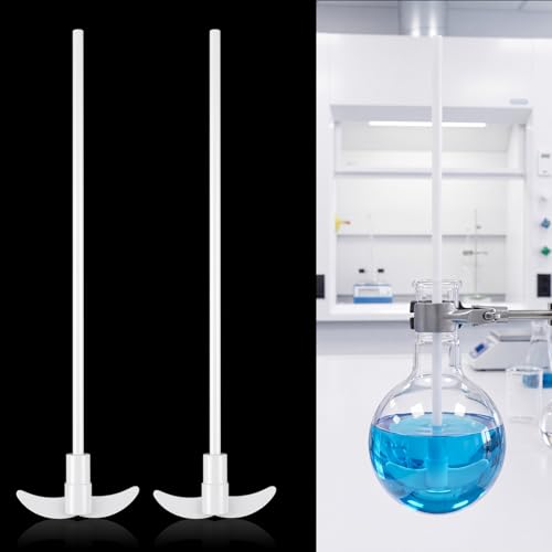 Mifoci 2 Pcs PTFE Electric Stirring Rod Set, 600x120mm Overhead Stirrer Shaft with Foldable Paddle Impeller, Chemical Resistant Mixer Shaft for Lab Mixing, Agitator Mixer Accessory