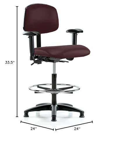 Image of Perch Task Chair with Foot Ring, Glides, 25 inch-34.5 inch, Burgundy Fabric