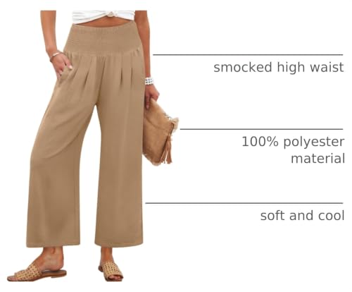 Image of ANRABESS Womens Wide Leg Palazzo Pants with Pockets | Lightweight Breathable High Waisted Pants, Beach Vacation Flowy, Lounge & Casual Summer Trousers