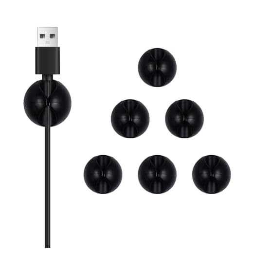 6 Pack Cable Clips, Black Self Adhesive Cord Holder, Cord Organizer Ideal Cable Organizer Wire Keeper for Desk, Nightstand, Phone Charger, Computer, Home, Office, Car
