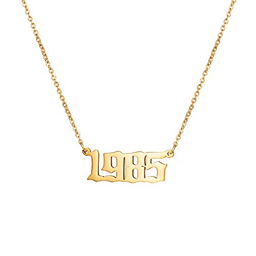 1985 Birth Year Number Necklace for Women 37th Birthday Gifts Old English Necklaces for Mom Bridesmaid Sister Best Friend Jewelry Personalized Gifts