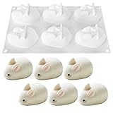 HomyPlaza 3D Easter Rabbit Bunny Silicone Mold DIY Baking Moulds Bakeware Trays Tool Cake Topper Decorative Cooking Supplies for Chocolate Fondant Candy Candies Ice, White (6 Cavity)