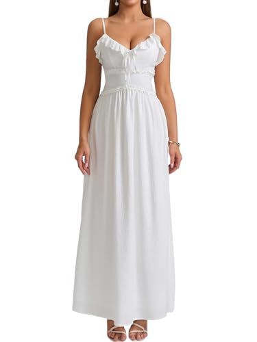 Summer Maxi Dress Spaghetti Strap Ruffle V Neck Casual Flowy Beach Wedding Guest Long Dresses for Women 2025