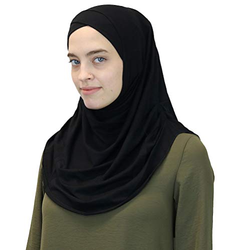 Modefa Turkish Islamic Practical Easy Simple Instant Ready Short One Piece Amira Hijab Scarf (Black)