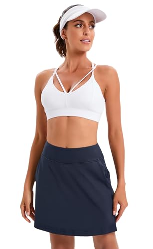 Timuspo Damen 18 Zoll knielanger Wanderrock Tennisrock mit Innenhose, Sportrock, Radhose mit Taschen