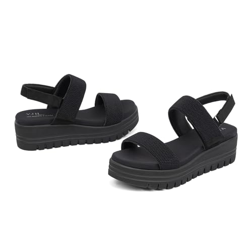 VJH confort Women's Wedge Sandals, Open Toe Ankle Strap Casual Platform Sandals4
