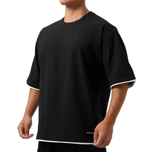 Mens Oversize Loose Hip-hop Shirts Plus Size Shirts Half Sleeve Workout Gym Sweatshirts for Men T832