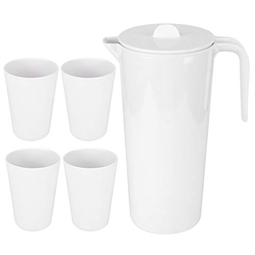 Hervidor de Agua 1700ml con Juego de 4 Tazas, Melamina Blanca, Gran Capacidad - Duradero y Resistente, Ideal para Hogar y Restaurante