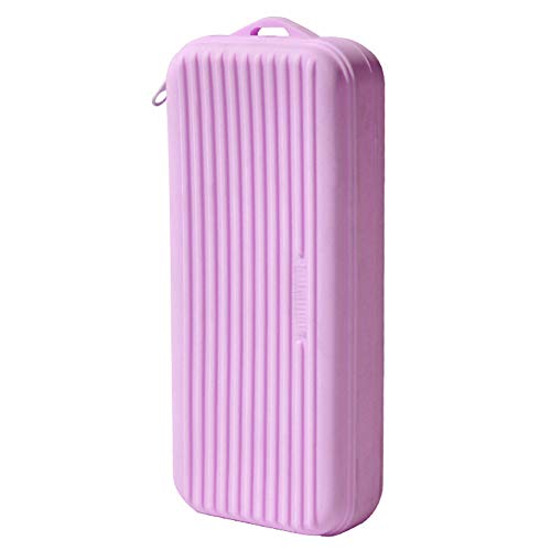 Drasawee Fresh Rubber Students Stationery Pen Bag Pencil Case Organiser With Bright Colors Purple #TOP4