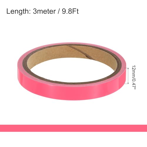 Image of uxcell 4Rolls Glow in The Dark Tape, 0.47 inch x 9.8 ft Fluorescent Adhesive Tape Luminous Tape for Stairs, Walls, Steps, Exit Sign, Home Decoration, Pink