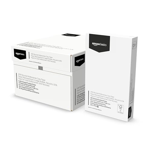 Amazon Basics 30% Recycled Multipurpose Copy Printer Paper, 8.5 x 14 Inches, 20 lb, 10 Ream, (5,000 Sheets), 92 Bright, White
