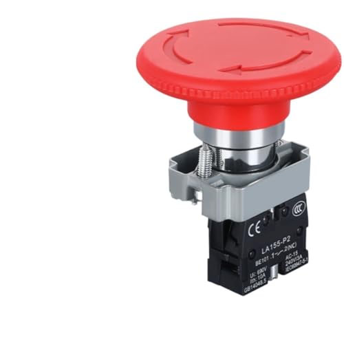 CZKE 1pcs 220V 12V 24V Red Mushroom Cap Emergency Stop Button 22mm 16mm Push Button Switch Momentary Latching 690V10A Switch on Off Switch(BS642 1NC)