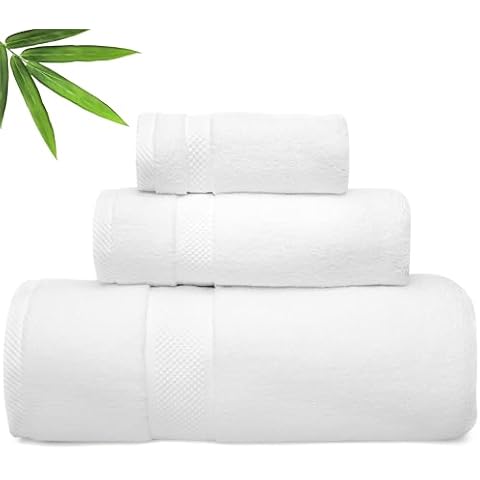 Bamboo Viscose Bath Towels - Ultra Soft & Plush 700 GSM Luxury Bath Towels - Super Absorbent & Quick Drying - 3 Piece Towel Set (White) Cover