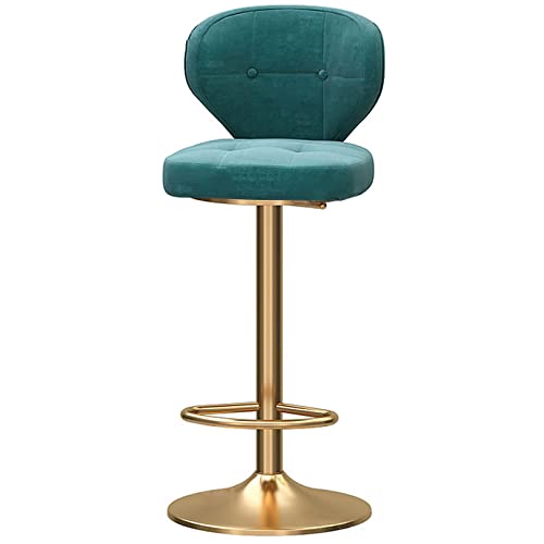 ベルベットクッション付き高さ調節可能バースツール、背もたれとフットレスト付き360°回転、キッチンとパブのための古典的なバーチェア (Green 1ps)