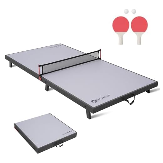 RAYKEEP Foldable Table Tennis Table, Mini Portable Ping Pong Game Table for Indoor & Outdoor, Table Tennis Table Set w/Net, 2 Paddles, 2 Balls, No Assembly, 48inch(Grey)