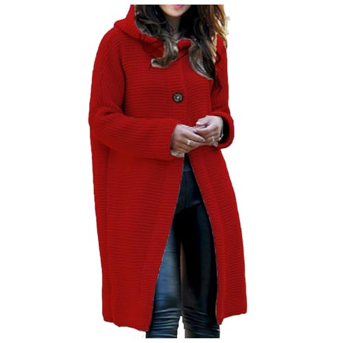Womens Autumn Winter Trendy Open Front Oversized Lantern Sleeve Long Cardigan Sweaters Chunky Knit Hooded