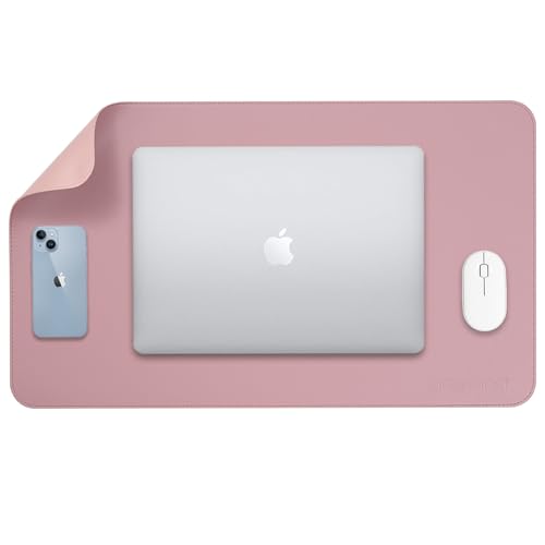 Image of AROPANA Vegan Leather Desk Mat | Large Reversible Mouse Pad & Computer Table Protector | Dual-Side Waterproof Extended Laptop Pad with Edge-Stitched Design (60x35CM, Purple and Pink)