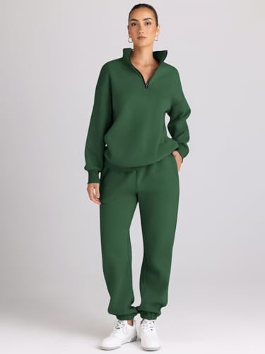 Image of AUTOMET Women's Sweatsuits 2 Piece Outfits Lounge Sets | Cozy Airport Outfits,Casual Sweat Sets for Fall and Winter,Half Zip Pullover and Baggy Sweatpants with Pockets
