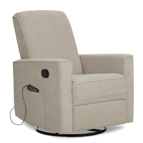 Image of Evolur Raleigh Glider with Massager in Charcoal, Upholstered Plush Seating 360 Swivel Glider Rocking Chair, FSC Certified, Greenguard Gold & JPMA Certified Nursery Glider Recliner