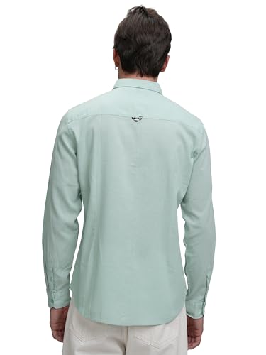 Image of Highlander Men's Blue Solid Slim Fit Casual Shirt | Sleek & Versatile | A Timeless Wardrobe Essential