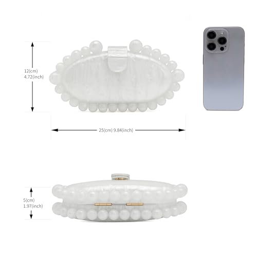 Image of Clutch Bag for Women Oval Beads Purse Wedding Prom Party Marble Texture Acrylic Evening Bag Shoulder Crossbody Bag