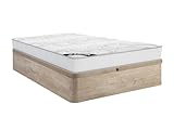 Rangement disponible : Coffre Vente-unique - Ensemble 160 x 200 cm sommier Coffre Naturel Clair + Matelas Ressorts ensachés ép.20cm - SONGE de YSMÉE