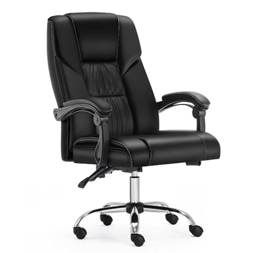 GLETSF Silla De Oficina Ergonómica para Videojuegos, Reposacabezas Suave, Cojín De Doble Capa, Altura Ajustable, Mecedora De Cuero Sintético, para Oficina En Casa, Estudio, Trabajo-Black-A