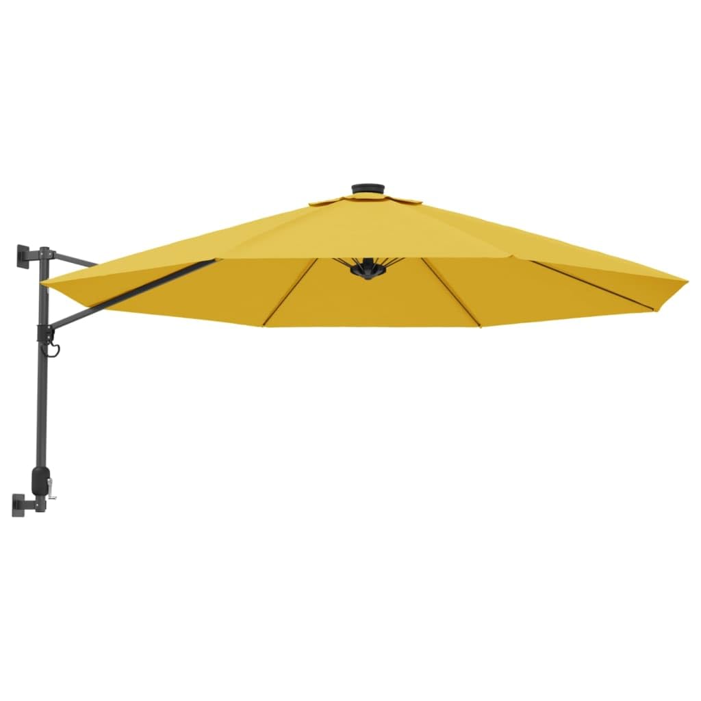 Vidaxl (Yellow) Wall-Mounted Parasol Umbrella Garden Sun Shade Sun Shelter With Leds