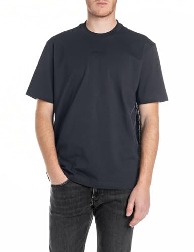 Replay Men's Basic T-Shirt Crew Neck Short Sleeve, 067 Night Blue, L