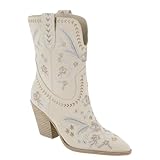 Dolce Vita Women's Jessey Floral Mid Calf Boot, Creme Nubuck, 8