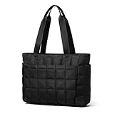 befen Tote Bag for Women, Lightweight Puffy Tote Bag with Compartments, Large 15.6 Inch Laptop Shoulder Bag with Zipper, Quilted Shoulder Bag Handbag for Travel, Work, Gym, Black