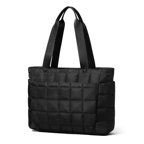 befen Puffer Handtasche Damen Groß Shopper Tasche Tragbare 15.6' Laptop Tote Bag Sporttasche Reisetasche Mit Reißverschluss Trolley-Abdeckung für Arbeit, Reisen, Fitness (Schwarz)